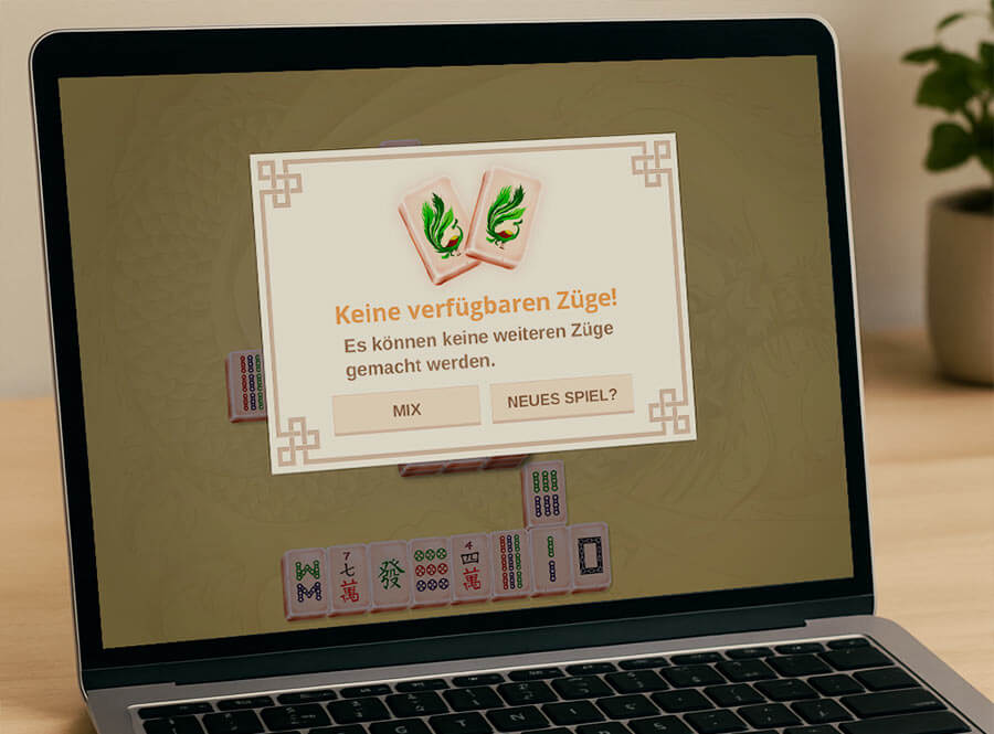 Mahjong-Solitär auf Laptop ohne verfügbare Züge