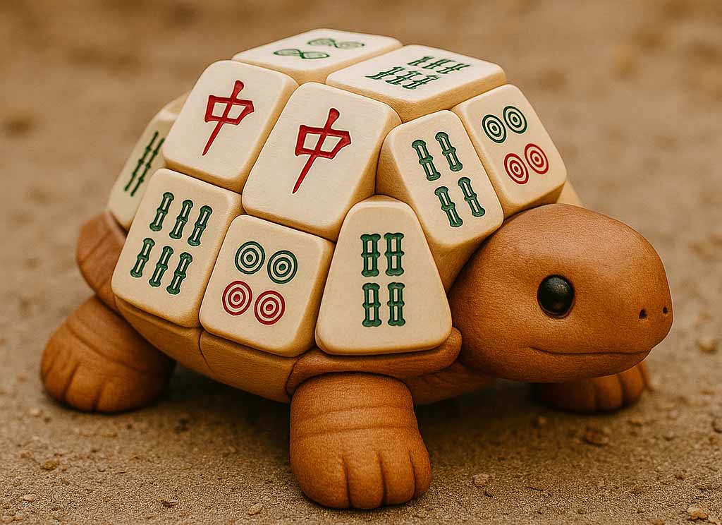 Schildkröte mit Mahjong-Steinen als Panzer