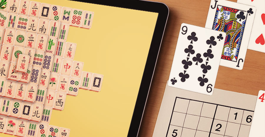 Mahjong, Sudoku und Solitär nebeneinander als Spielvergleich